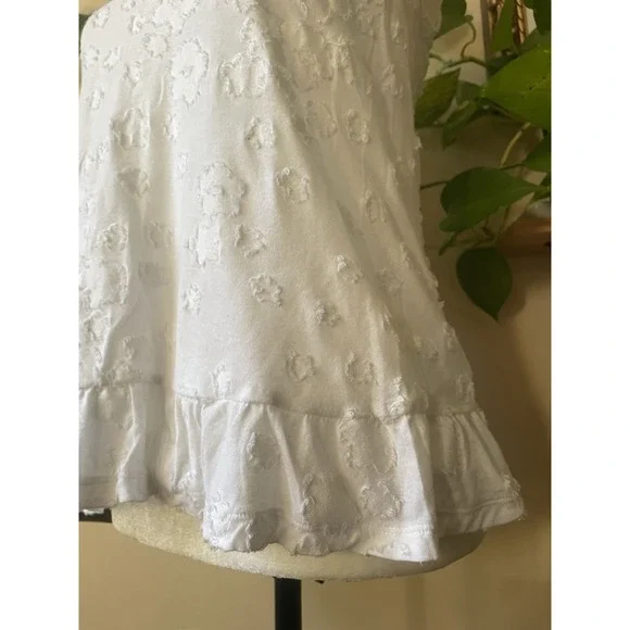 Michael Kors White Floral Sleeveless  Tank Top Ruffle Hem Cotton Knit - Picture 3 of 6